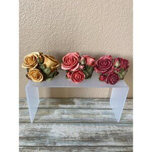 3 X Harmony Kingdom Harmony Garden Double Rose Figurines – Yellow Pink Red 1998